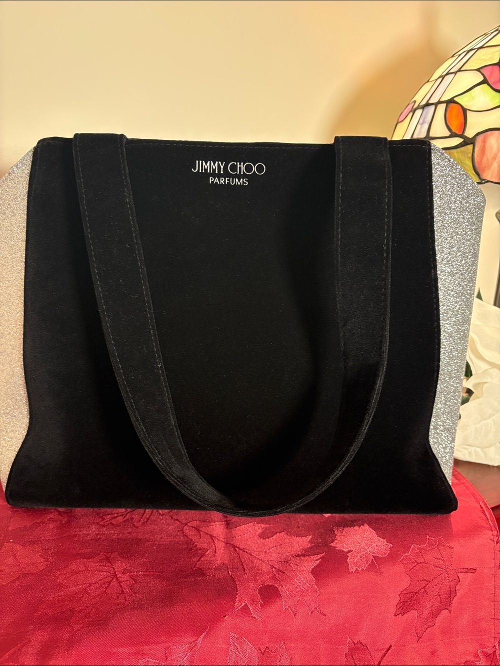 Jimmy Choo Parfums Black Velet Tote with Silver Glitter Panels